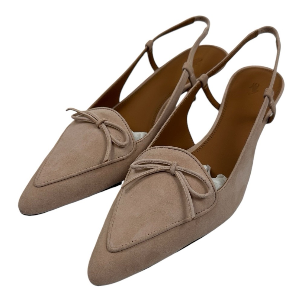 Polo Ralph Lauren Nude Pink Suede Slingback Kitten Heels Pointed Toe Bow Size 8B